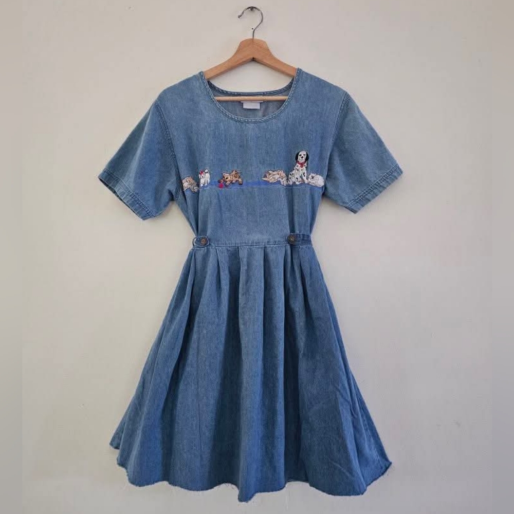 Vintage Emma Denim Dress Dogs Cats Size 12